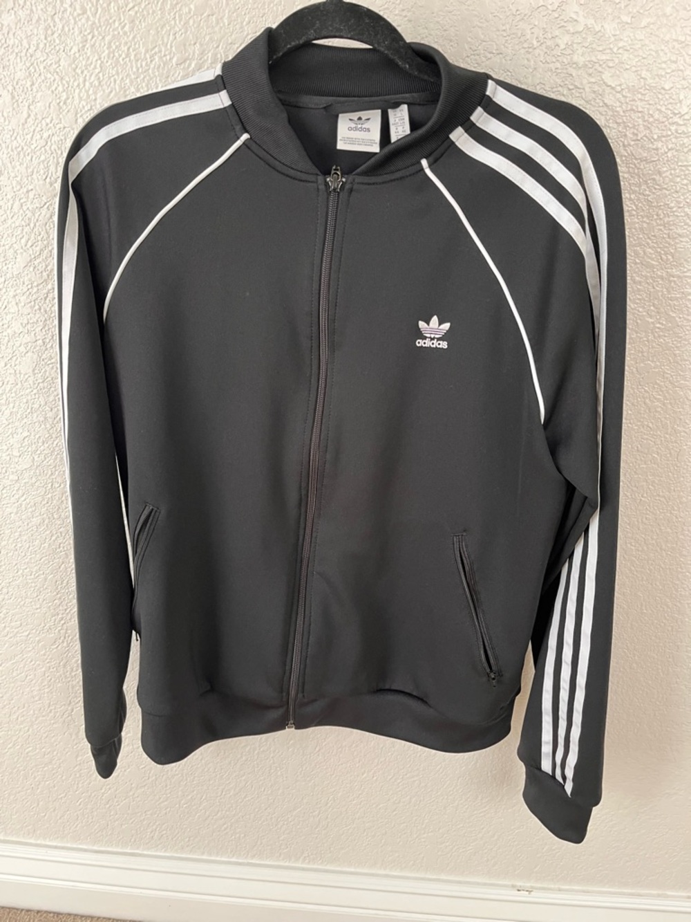 adidas Black Zip-Up Track Jacket with White Trim